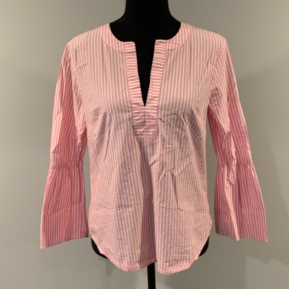 J. Crew V-neck Striped Bell Sleeve Blouse size 2 - Picture 2 of 7